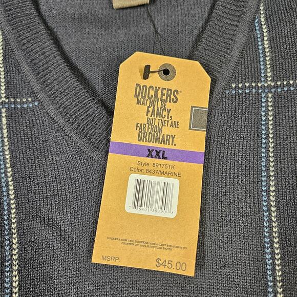 Dockers Sweater Vest Mens Sz XXL Navy Blue Classic Fit Business Grandpa Classic - Picture 2 of 6